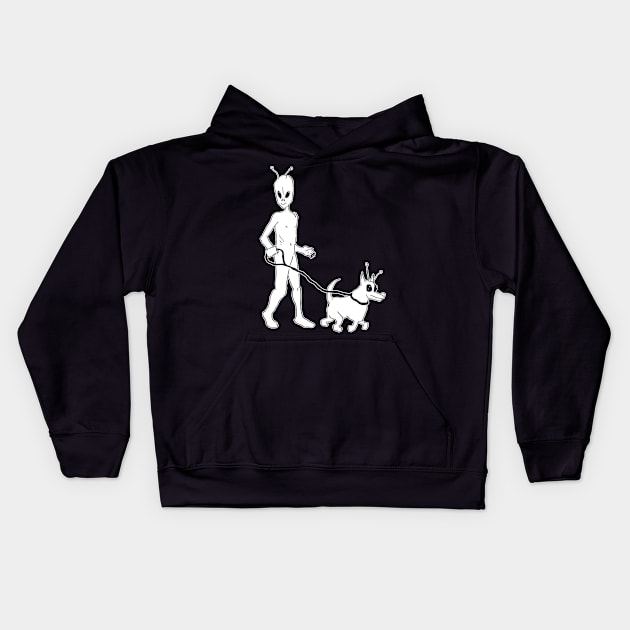 Alien walking his dog Kids Hoodie by Alien-thang